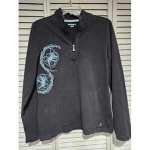 Danskin Womens Black Long Sleeve Quarter Zip Pullover Top Athletic Floral XL